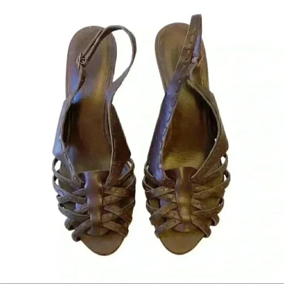Timberland Wedge Sandals Brown Strappy Woven Leather Fisherman Slingbacks 7.5 - Picture 3 of 15